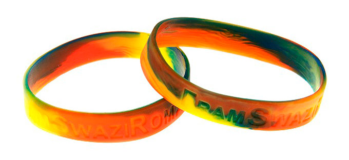 Marbled effect multi-coloured silicone wristbands