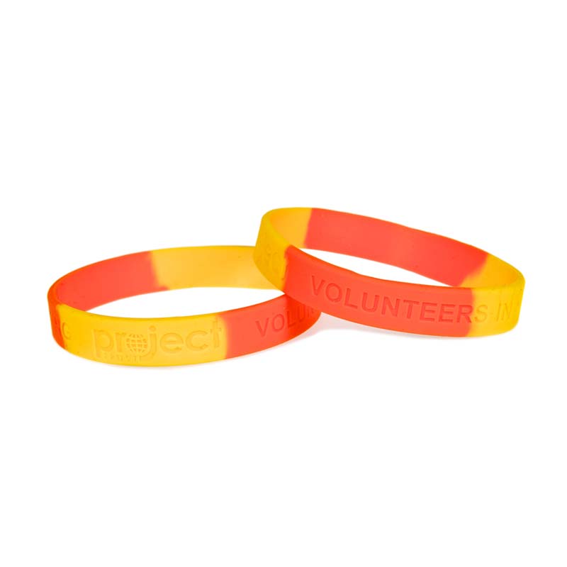 Two colour sectioned and debossed silicone wristbands