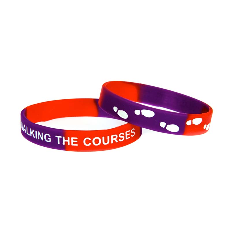 Two colour sectioned debossed silicone wristbands with colour fill